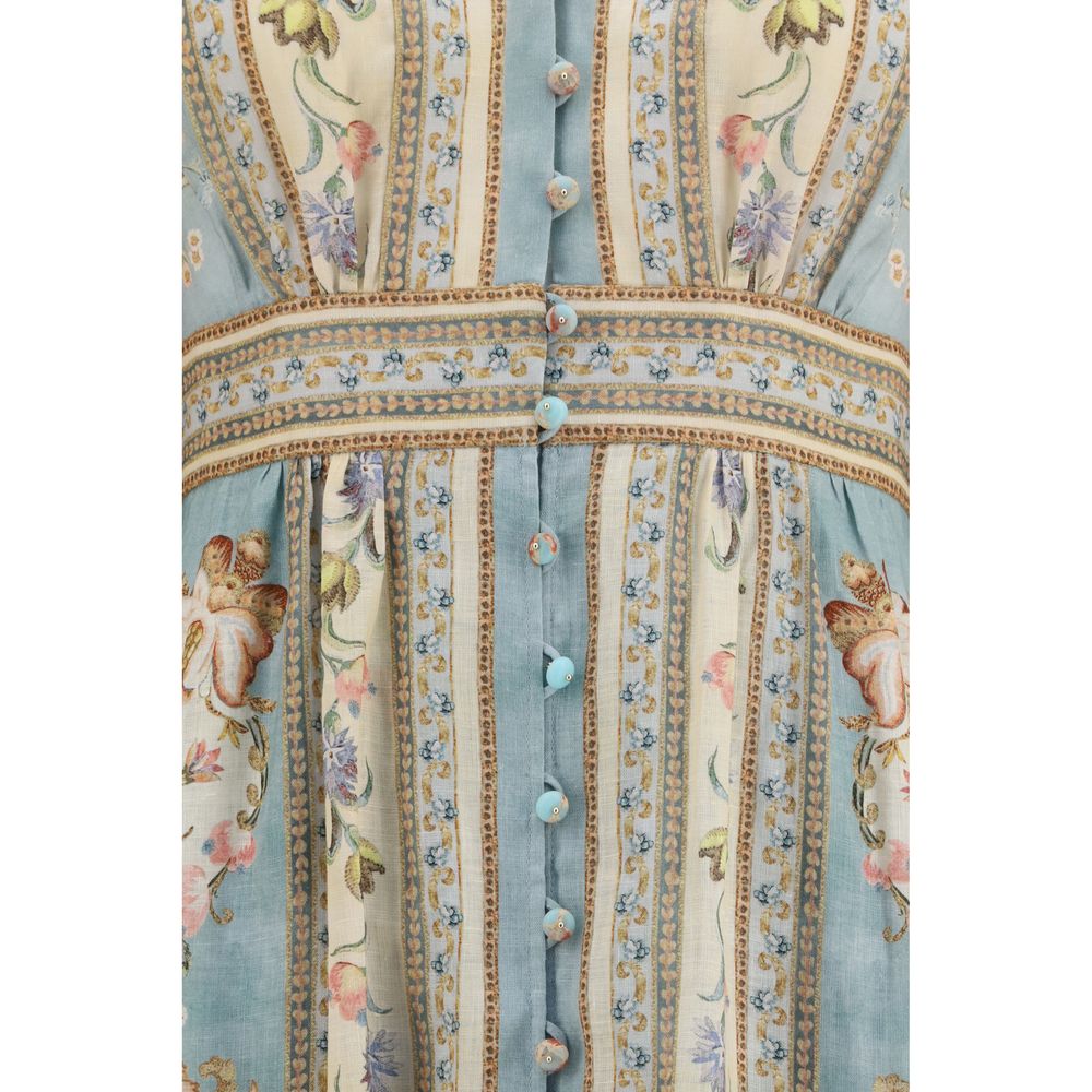 Zimmermann Roselight Multicolor Linen Midi Dress