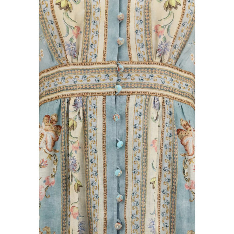 Zimmermann Roselight Multicolor Linen Midi Dress