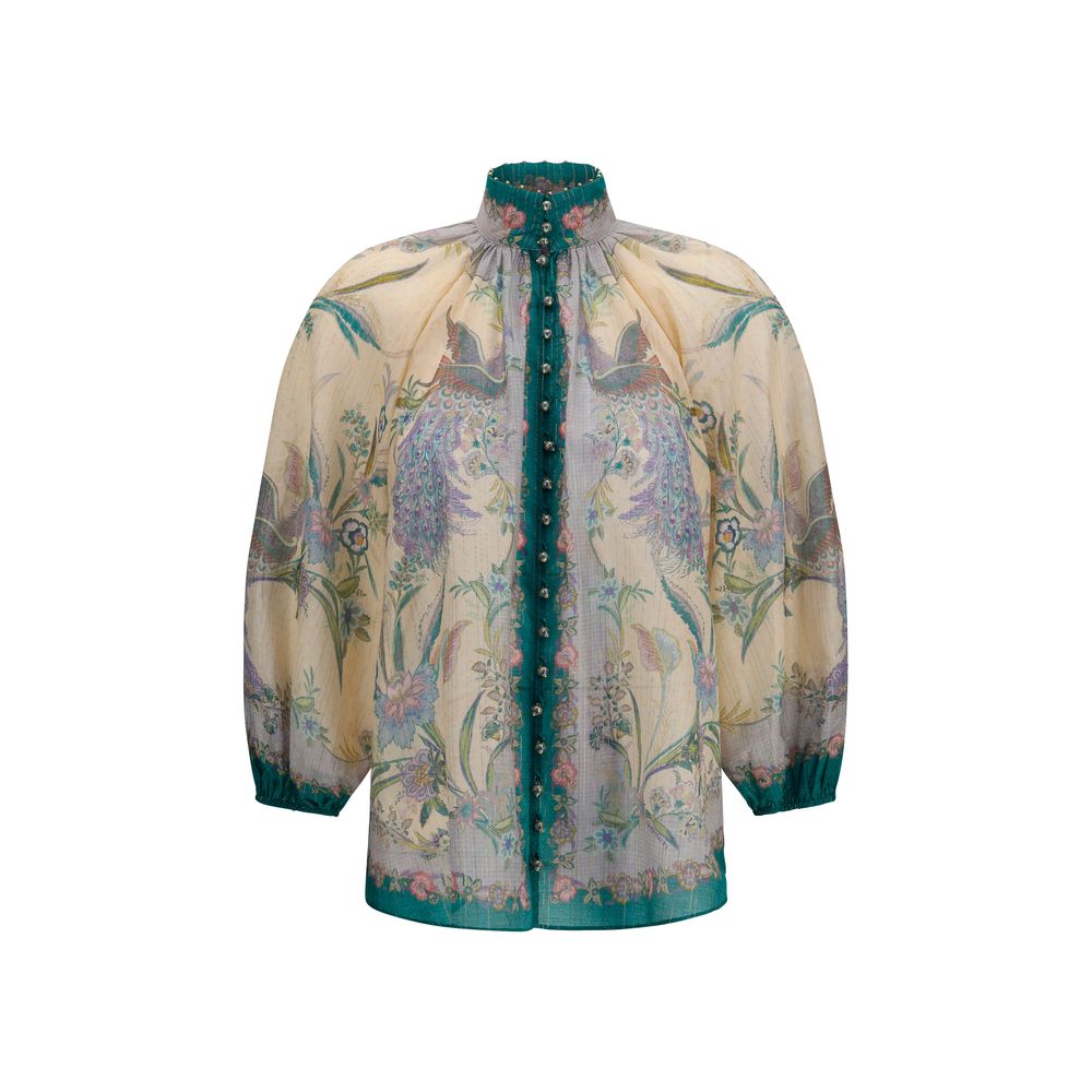 Zimmermann Indra Ruffle Multicolor Cotton Blouse