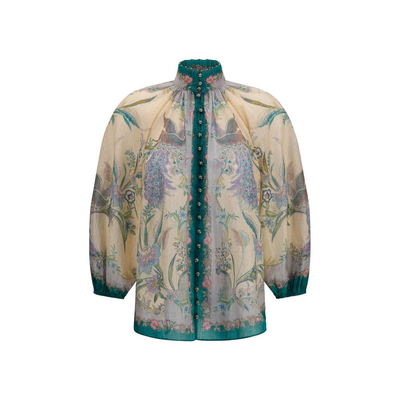 Zimmermann Indra Ruffle Multicolor Cotton Blouse