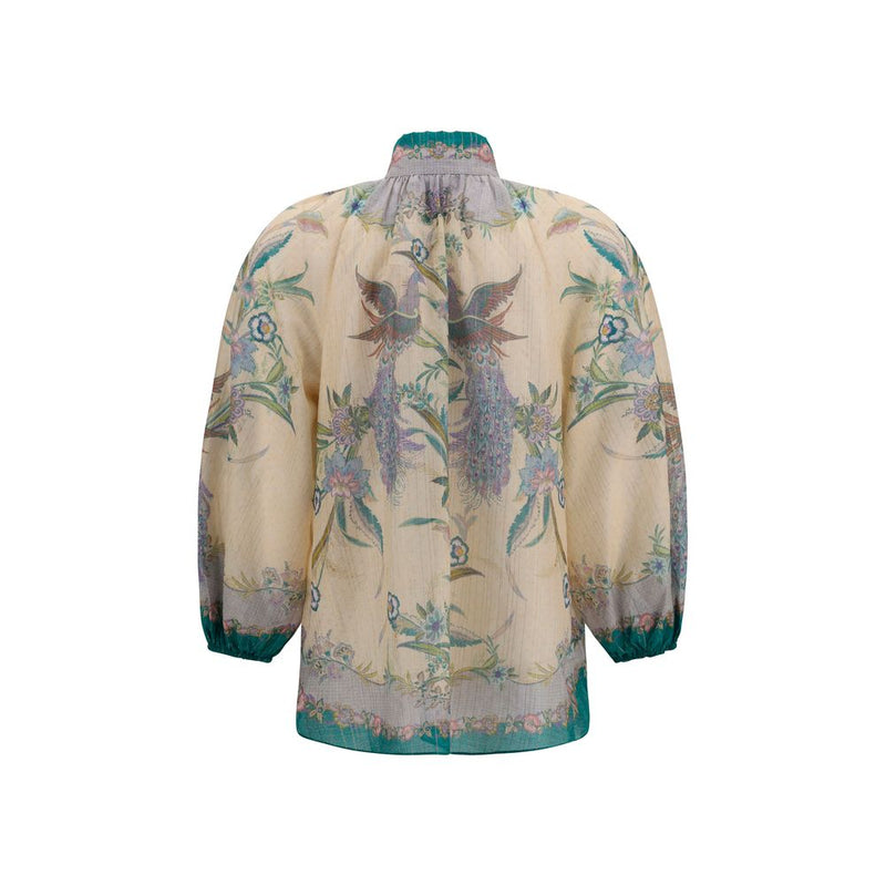 Zimmermann Indra Ruffle Multicolor Cotton Blouse