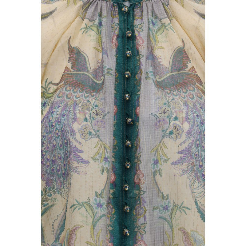 Zimmermann Indra Ruffle Multicolor Cotton Blouse