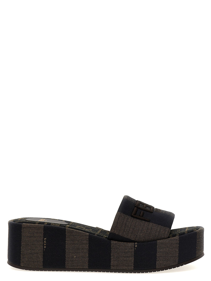 Fendi Brown Cotton Slides