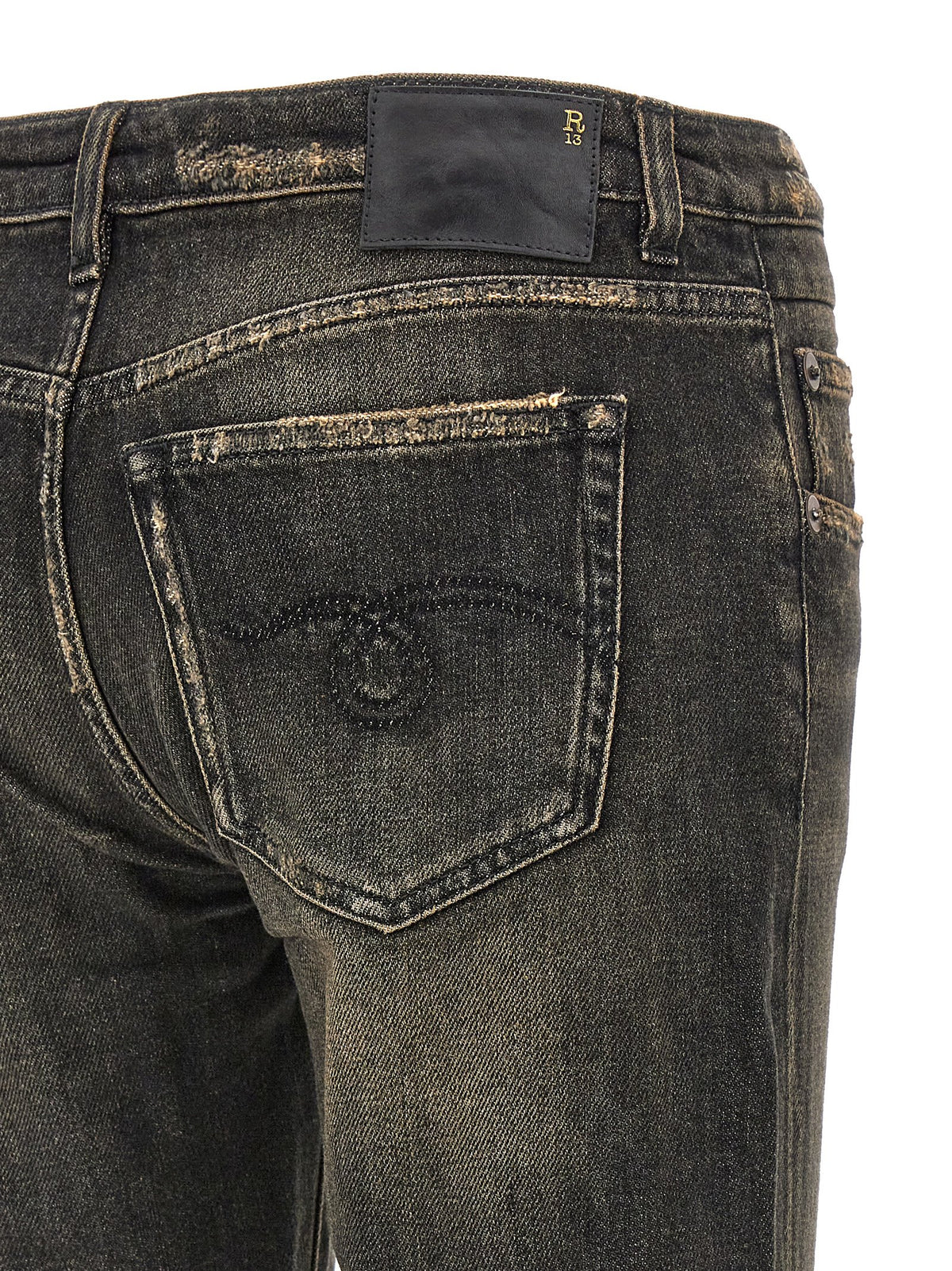 R13 Black Cotton Boyfriend Jeans