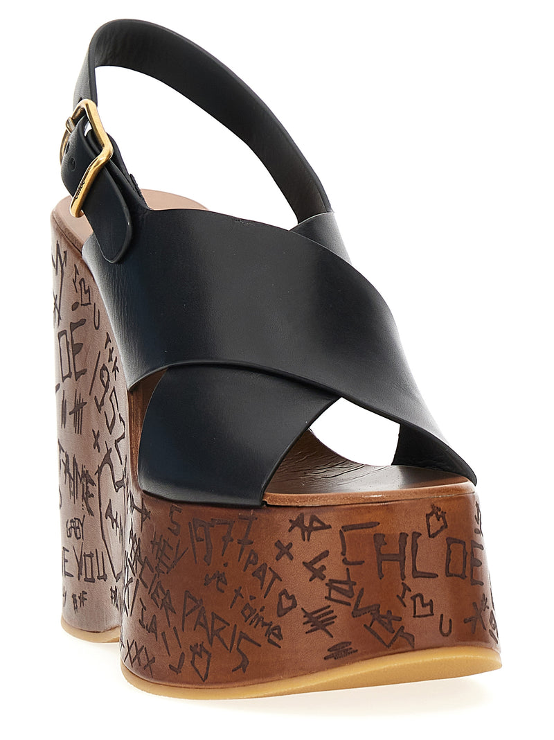 Sandales Compensées Chloé en Cuir de Veau Noir