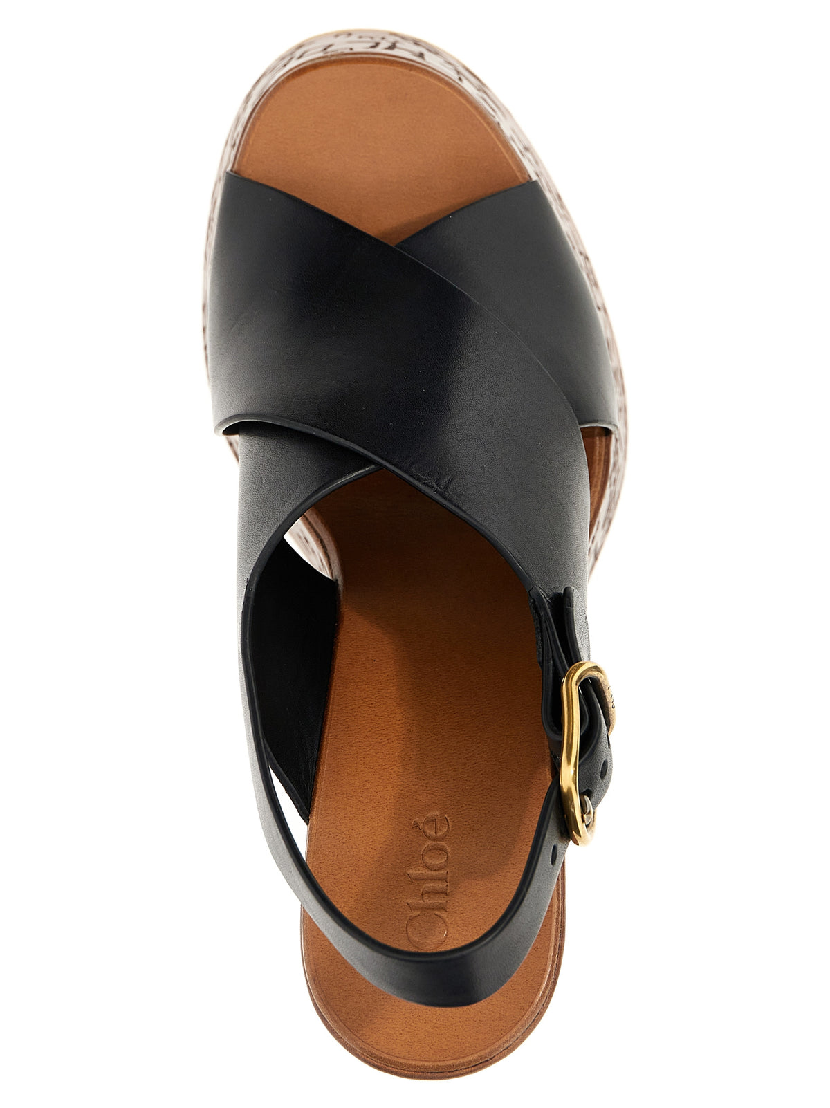 Sandales Compensées Chloé en Cuir de Veau Noir