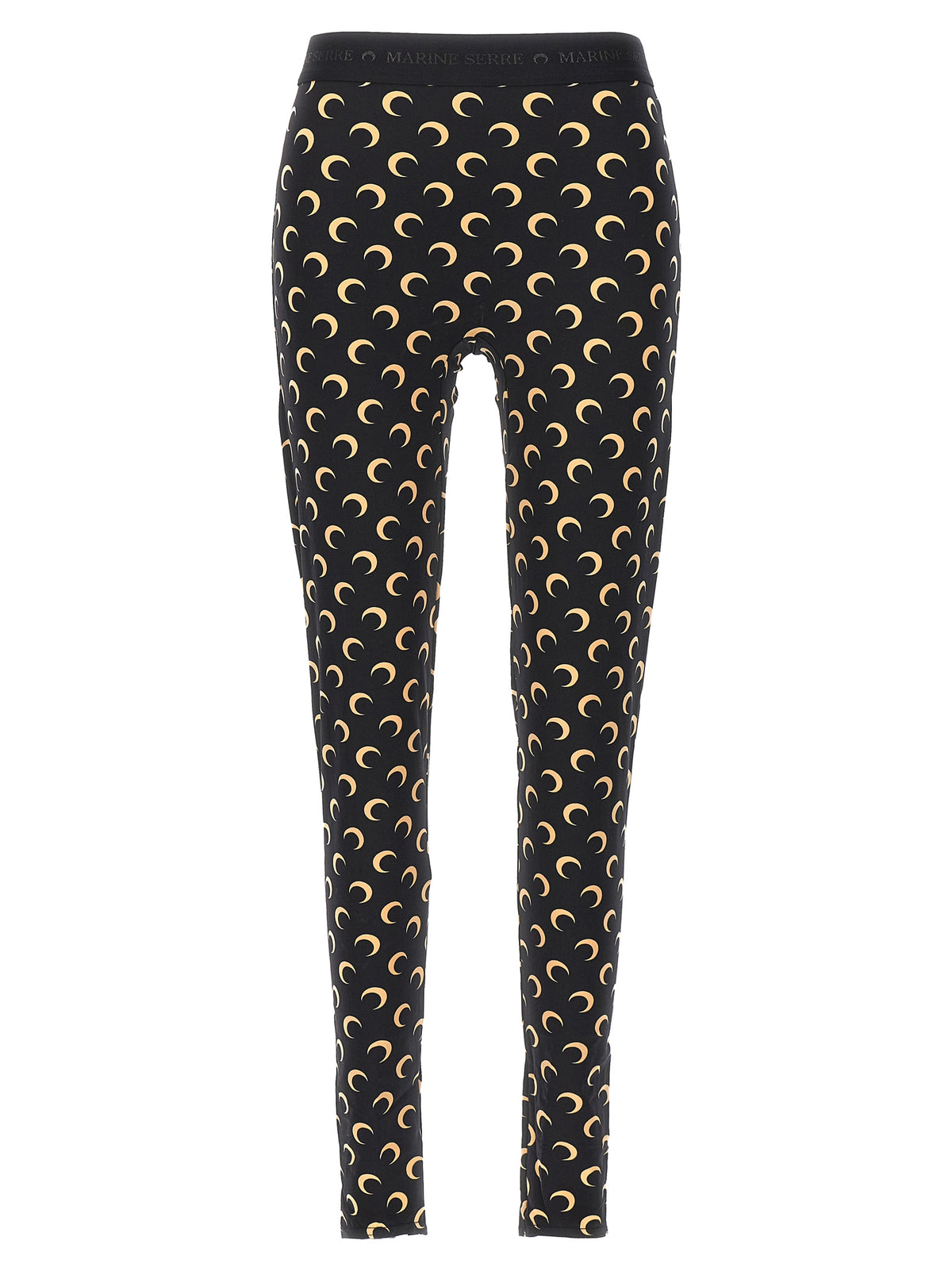 Marine Serre Black Polyamide Leggings - Moon Printed Design