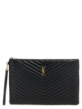 Pochette Saint Laurent en cuir de veau noir