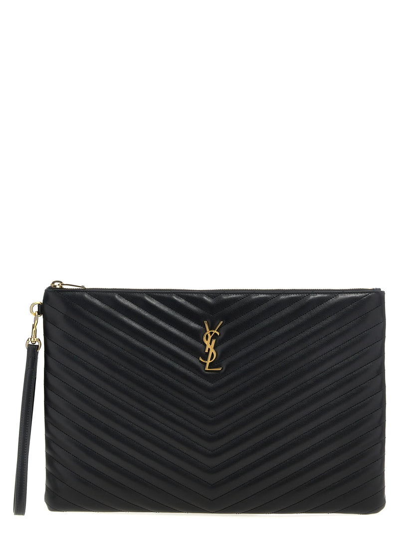 Pochette Saint Laurent en cuir de veau noir
