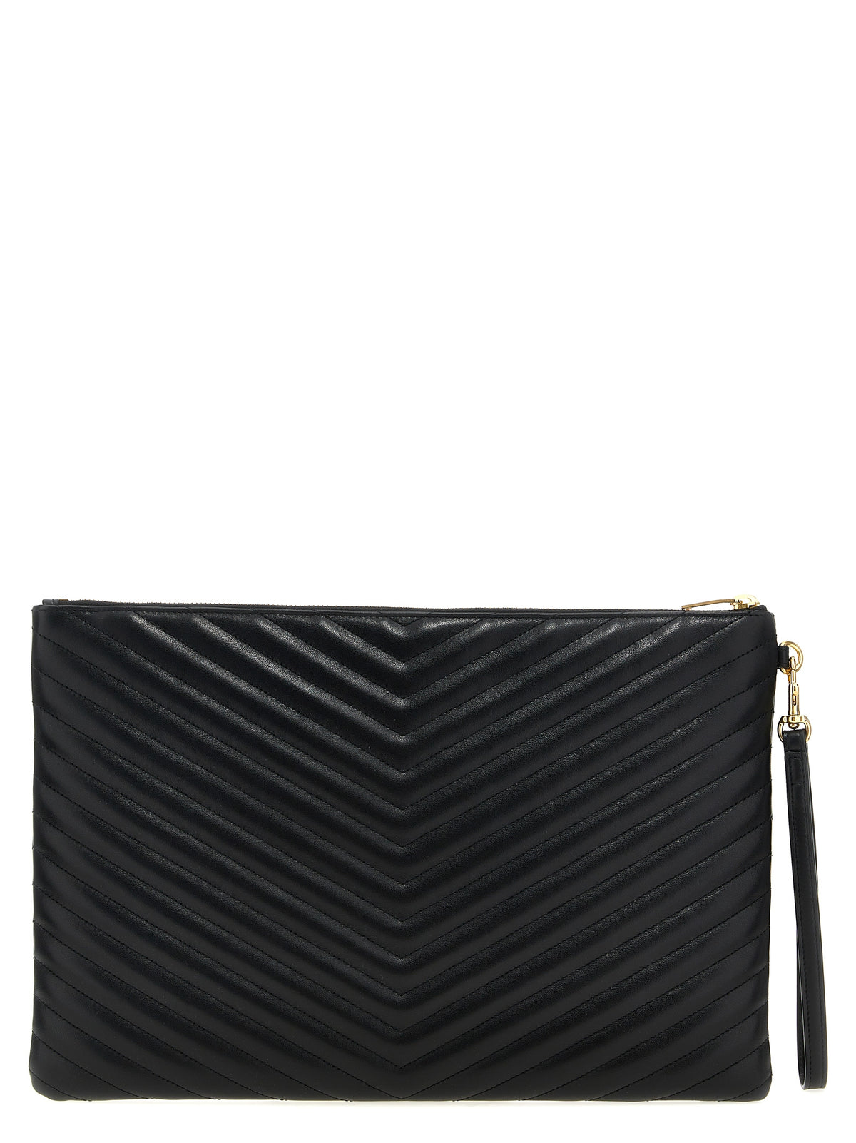 Pochette Saint Laurent en cuir de veau noir