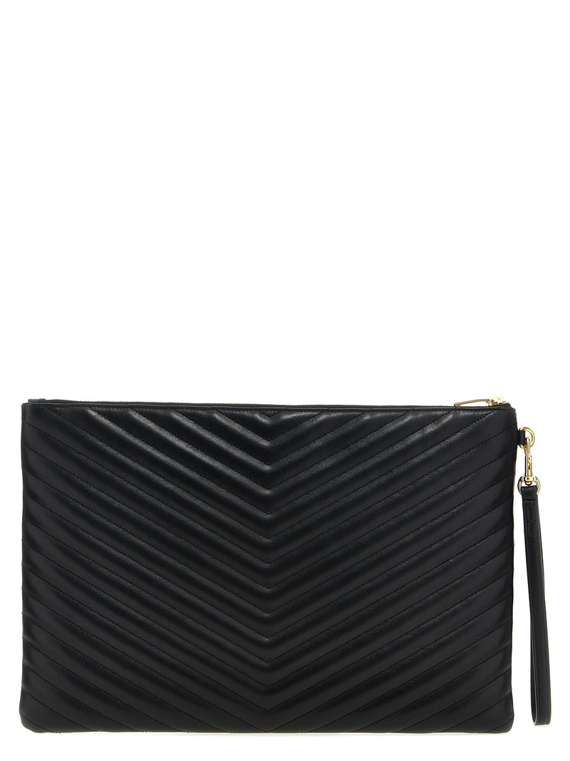 Pochette Saint Laurent en cuir de veau noir