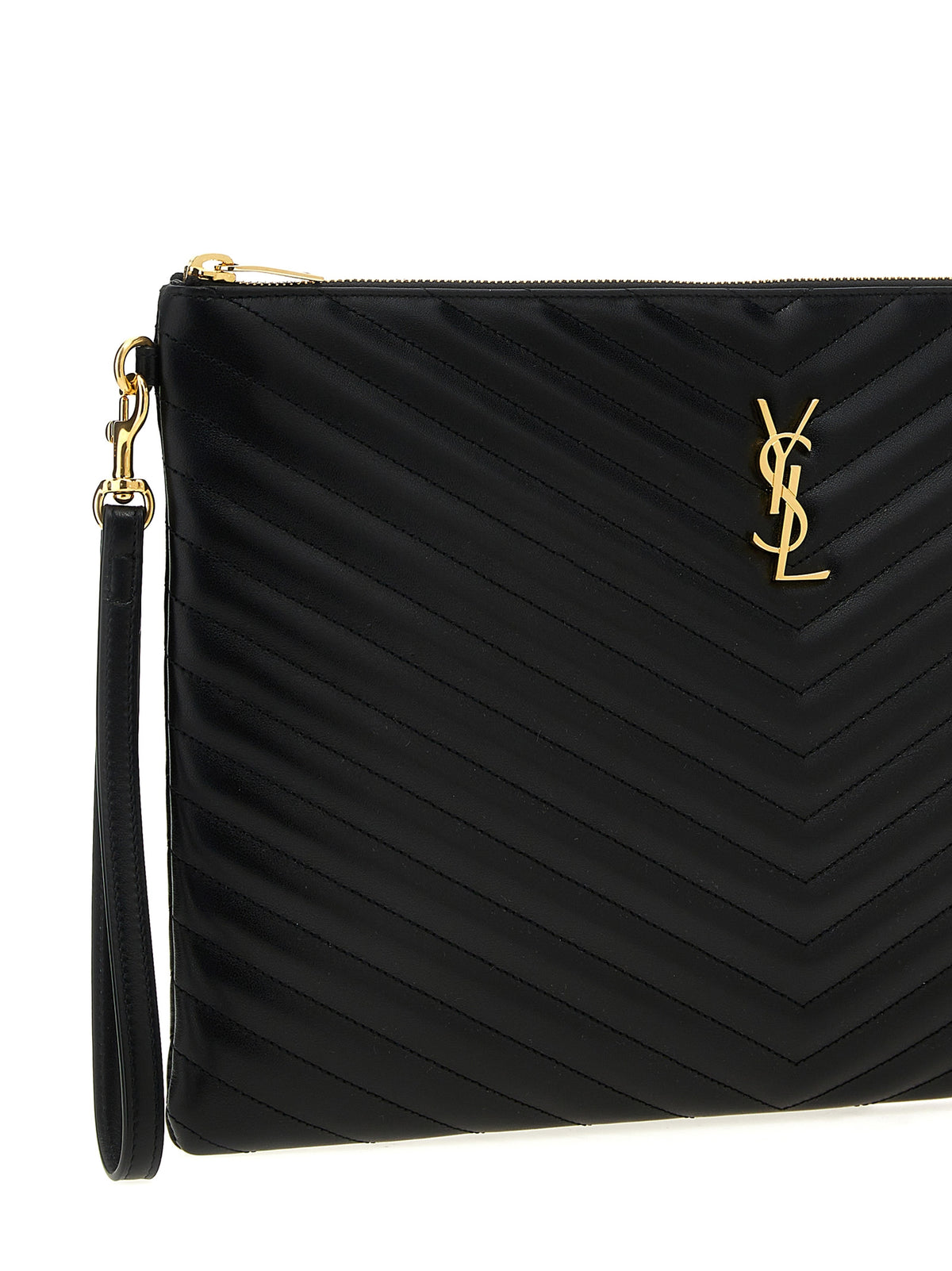 Pochette Saint Laurent en cuir de veau noir
