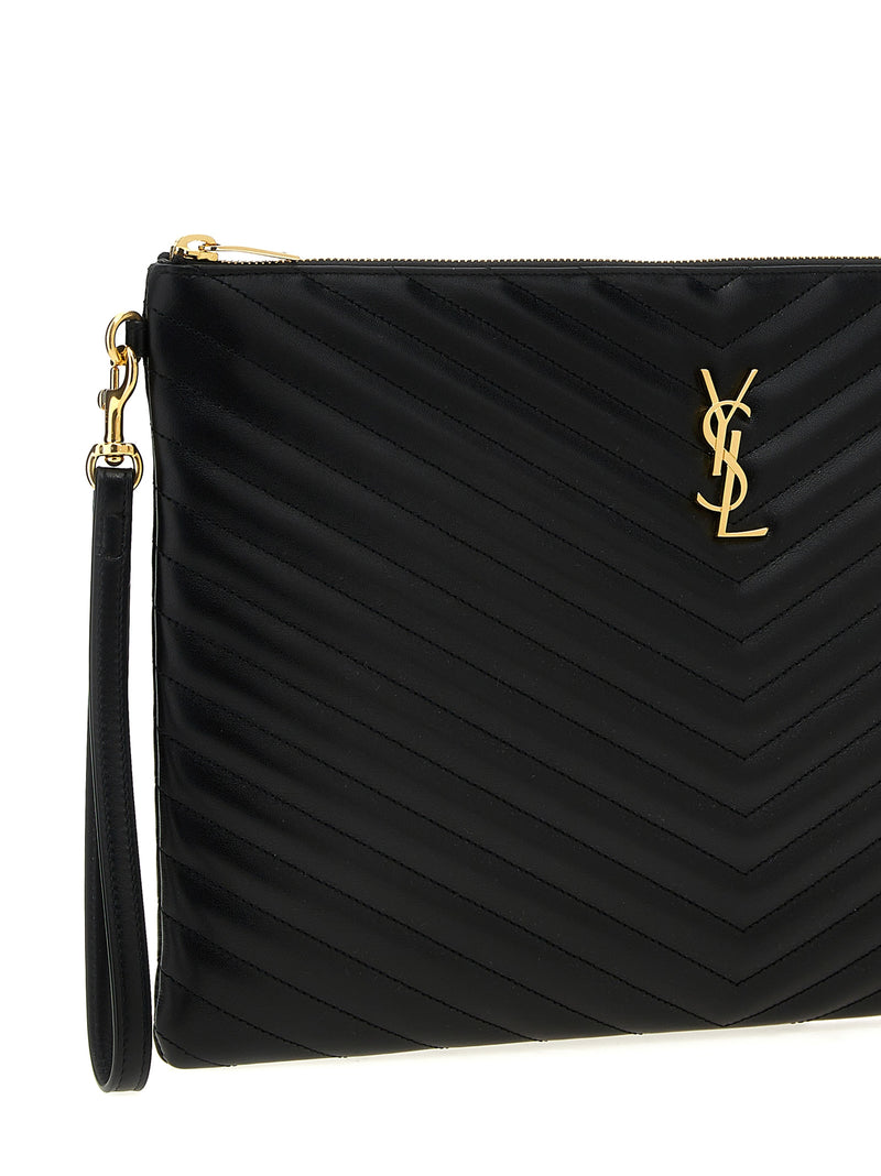 Pochette Saint Laurent en cuir de veau noir
