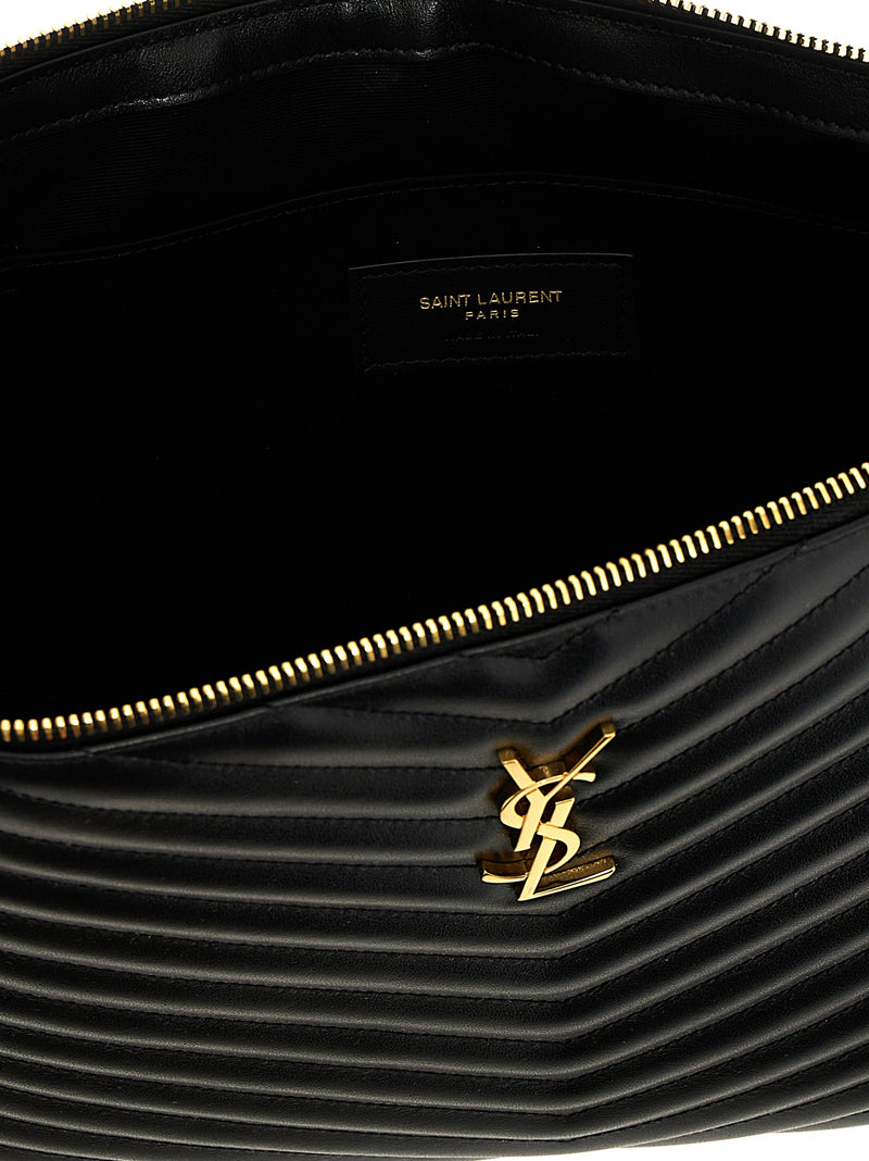 Pochette Saint Laurent en cuir de veau noir