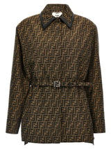 Fendi Brown Polyester Leather Jacket