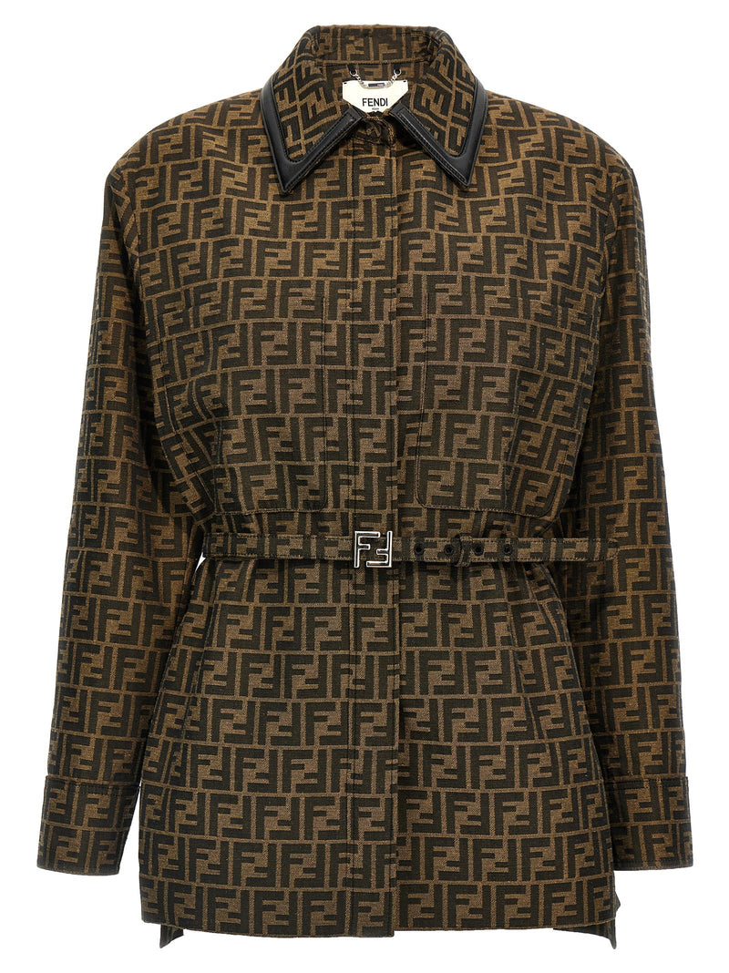 Veste Fendi en polyester marron et cuir