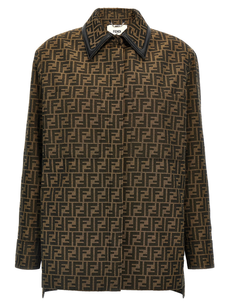 Veste Fendi en polyester marron et cuir