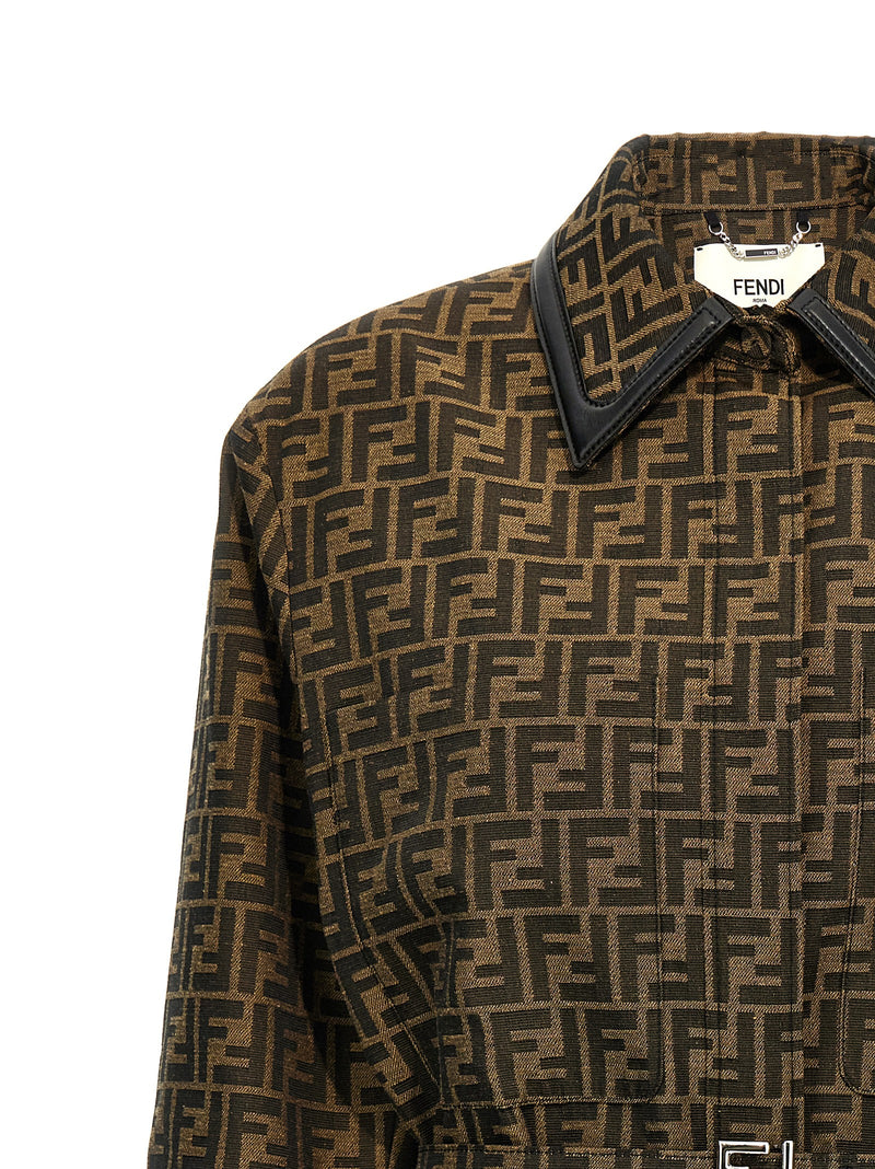 Veste Fendi en polyester marron et cuir