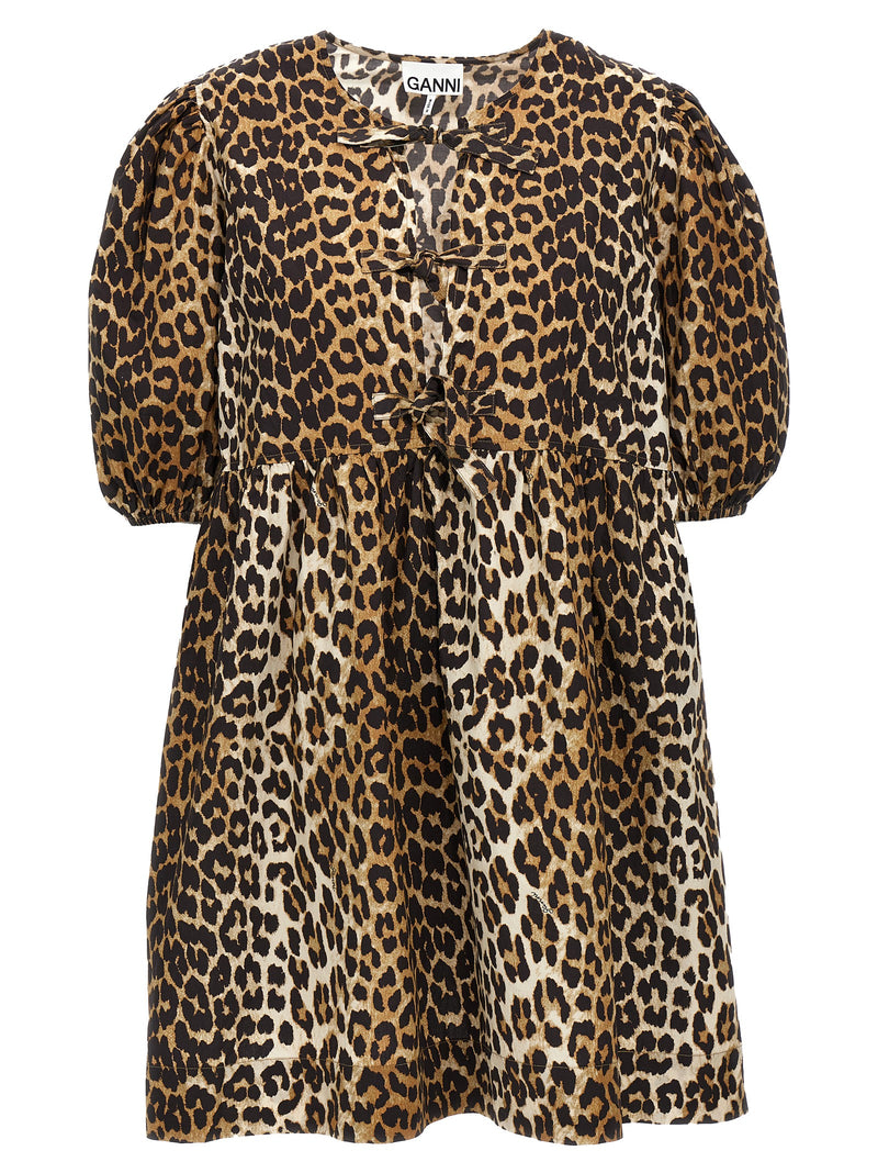 Ganni Multicolor Cotton Short Dress - Leopard Print