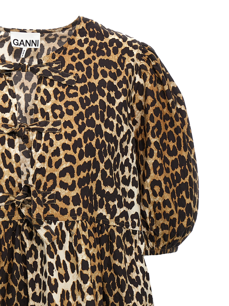 Ganni Multicolor Cotton Short Dress - Leopard Print