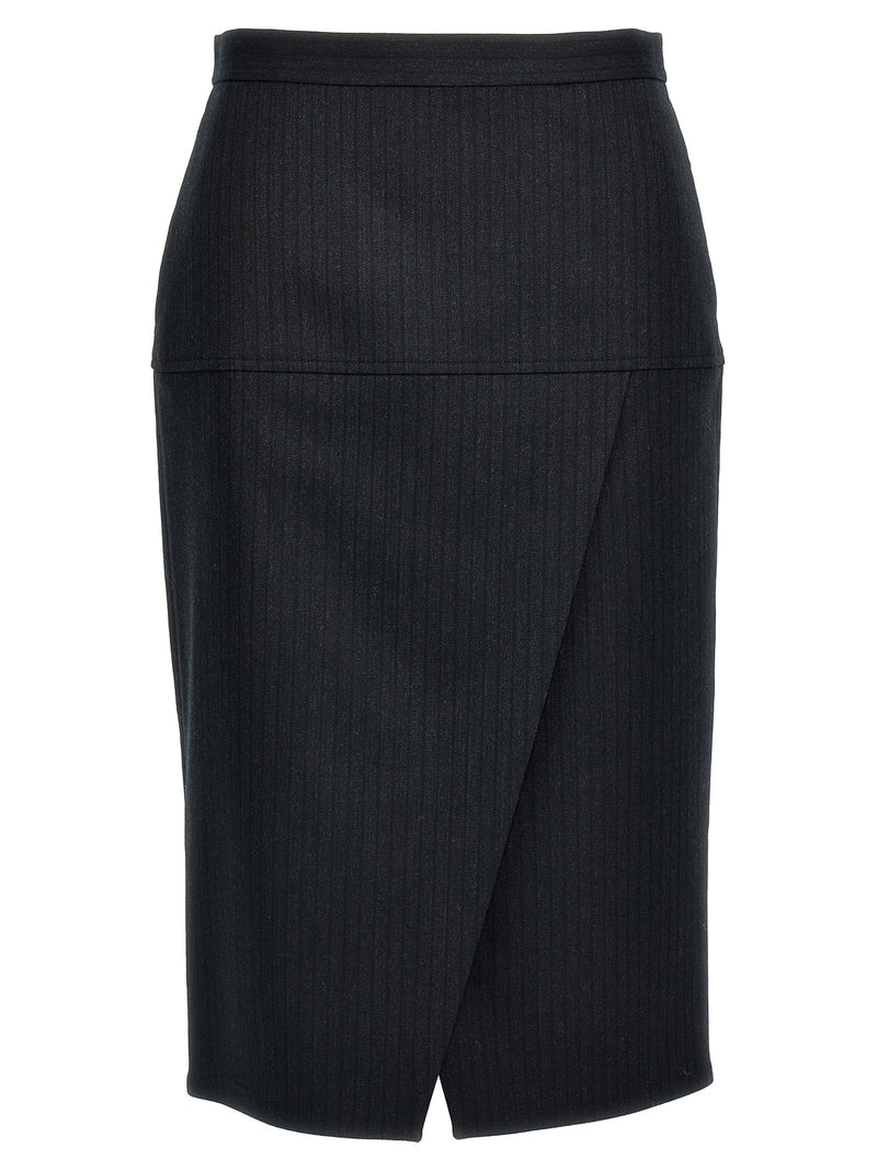 Fendi Gray Virgin Wool Midi Skirt - Chic Pinstripe Design