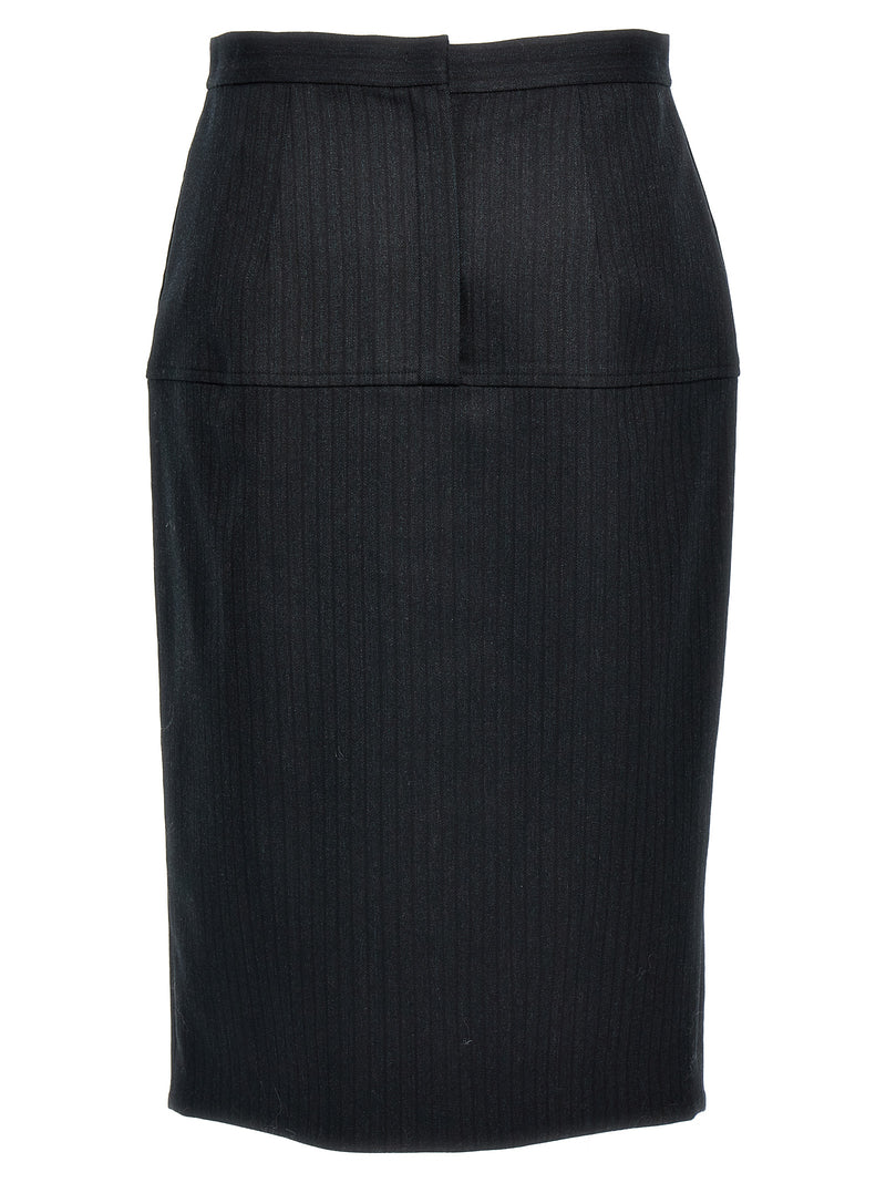 Fendi Gray Virgin Wool Midi Skirt - Chic Pinstripe Design
