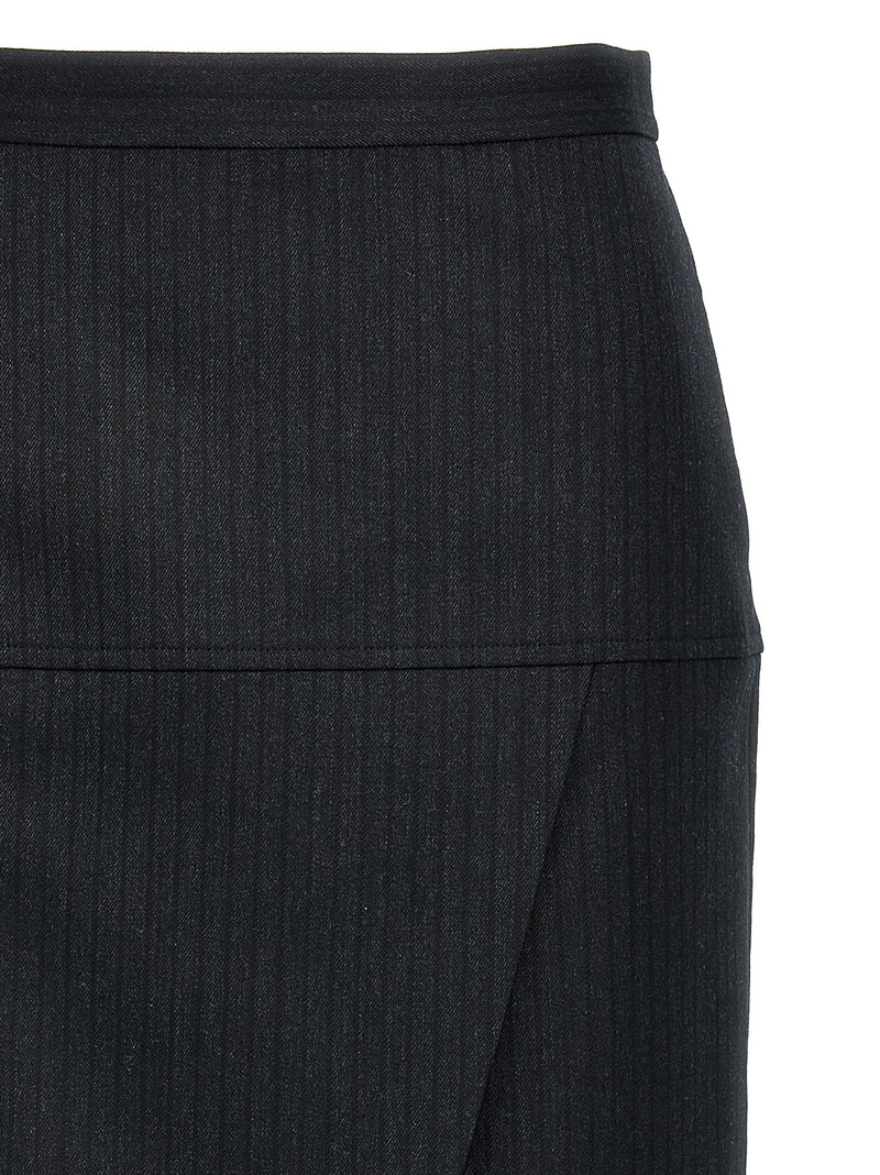 Fendi Gray Virgin Wool Midi Skirt - Chic Pinstripe Design
