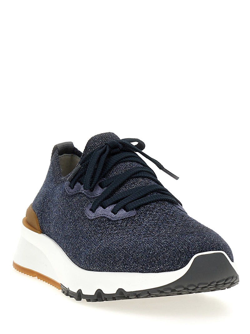 Baskets de sport en coton bleu Brunello Cucinelli