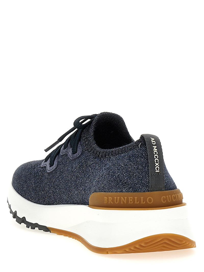 Baskets de sport en coton bleu Brunello Cucinelli