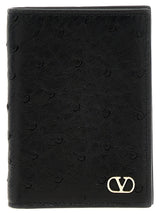 Valentino Garavani Black Ostrich Skin Cardholder