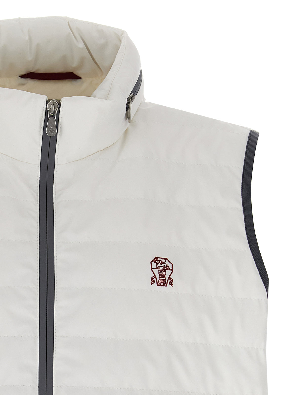 Brunello Cucinelli White Sleeveless Jacket in Water-Repellent Fabric