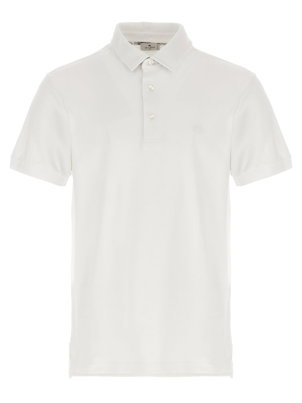 Etro White Cotton Polo Shirt with Floral Paisley Collar