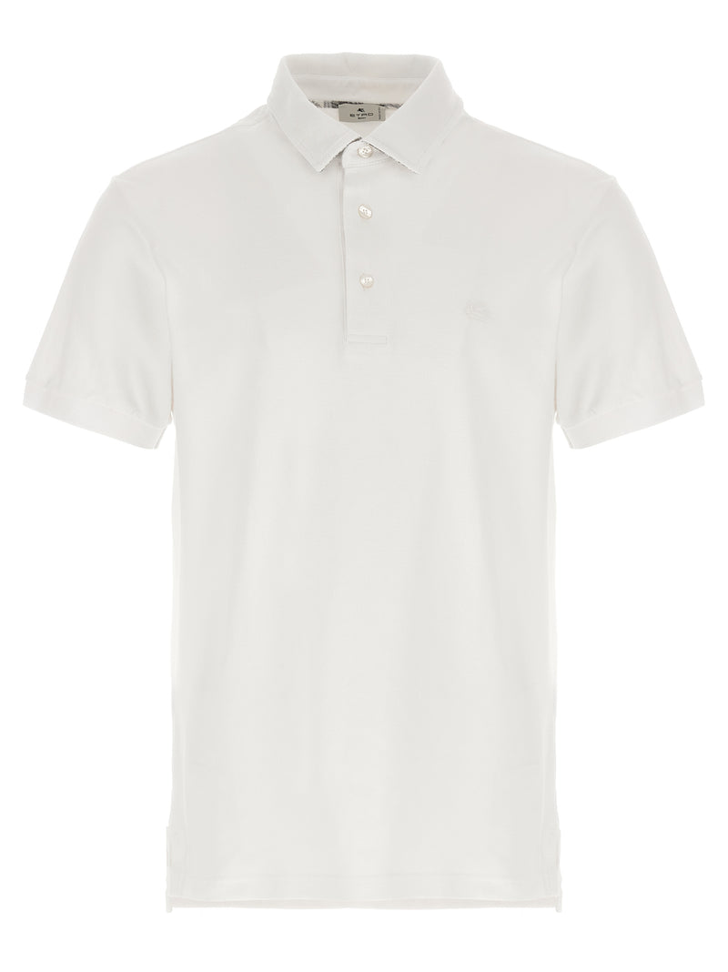 Etro White Cotton Polo Shirt with Floral Paisley Print
