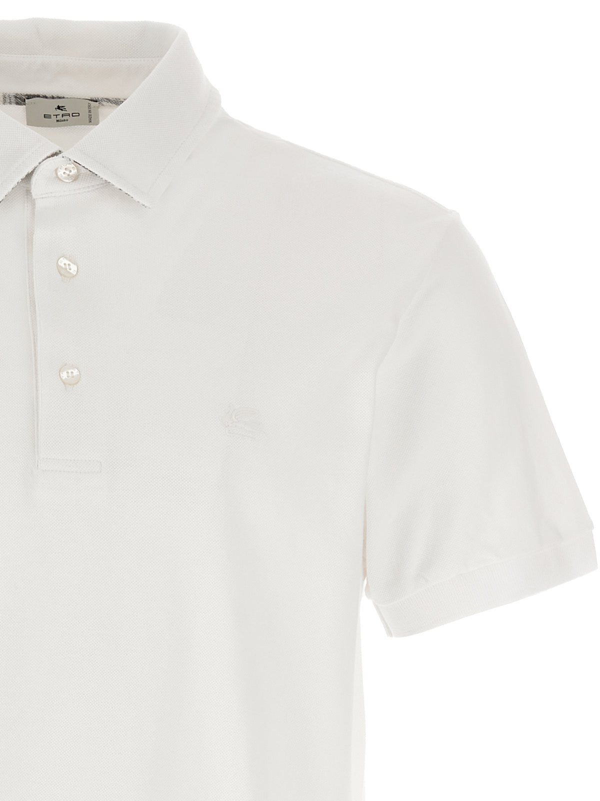 Etro White Cotton Polo Shirt with Floral Paisley Collar