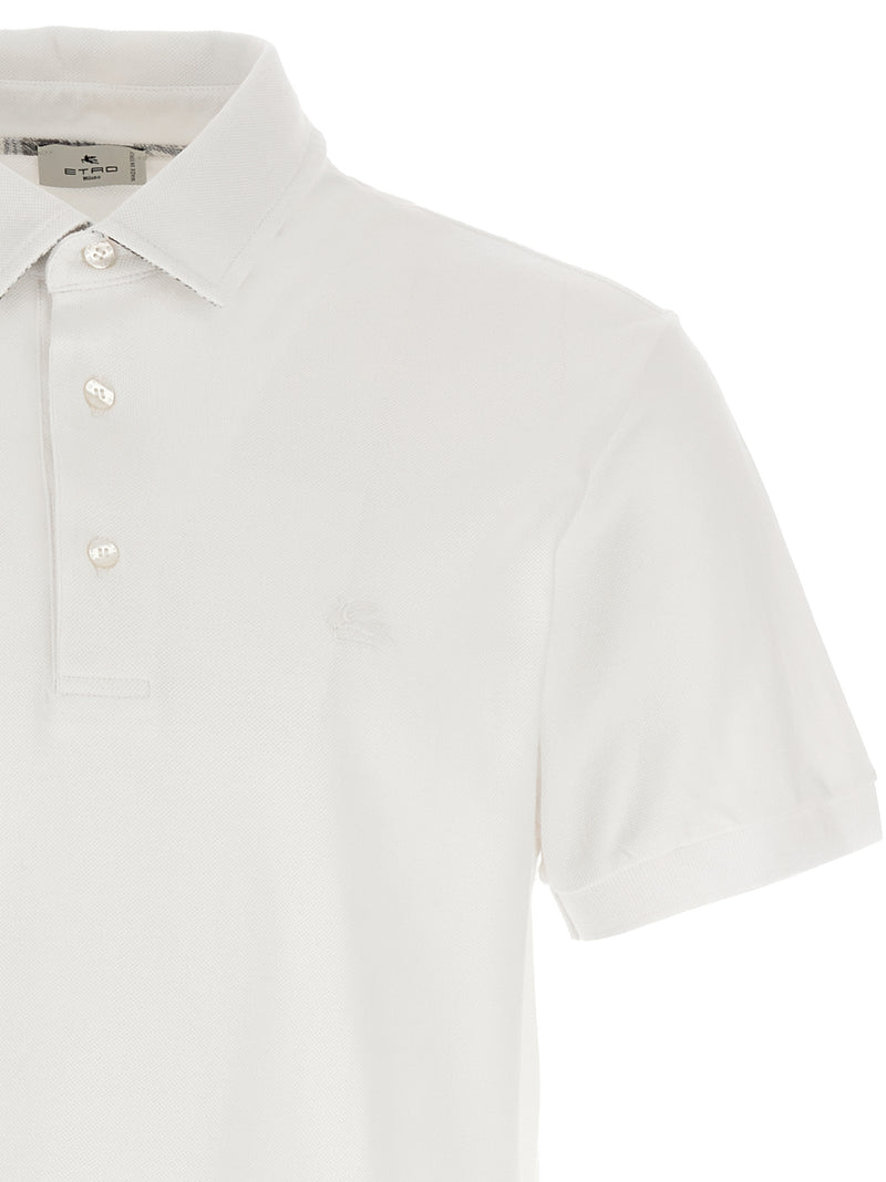 Etro White Cotton Polo Shirt with Floral Paisley Print