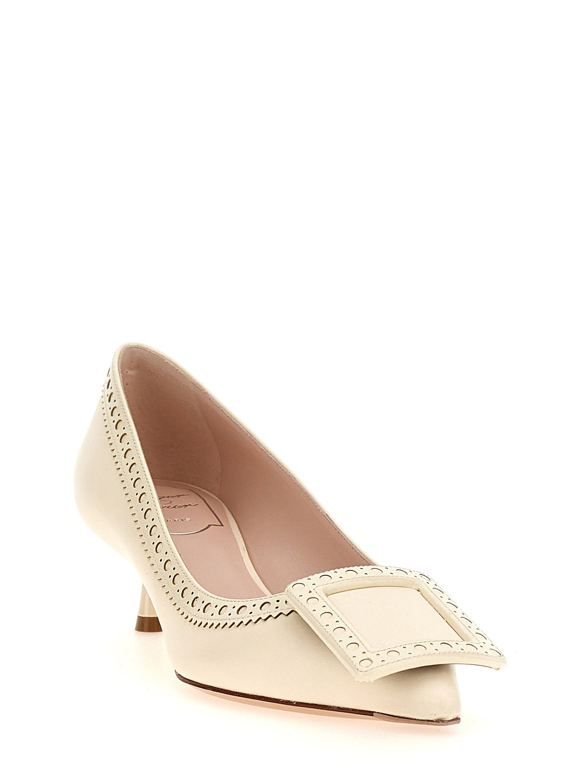 Roger Vivier White Lamb Leather Mid Heel Pumps - ‘Viv’ in The City