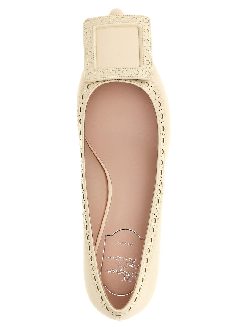 Roger Vivier White Lamb Leather Mid Heel Pumps - ‘Viv’ in The City