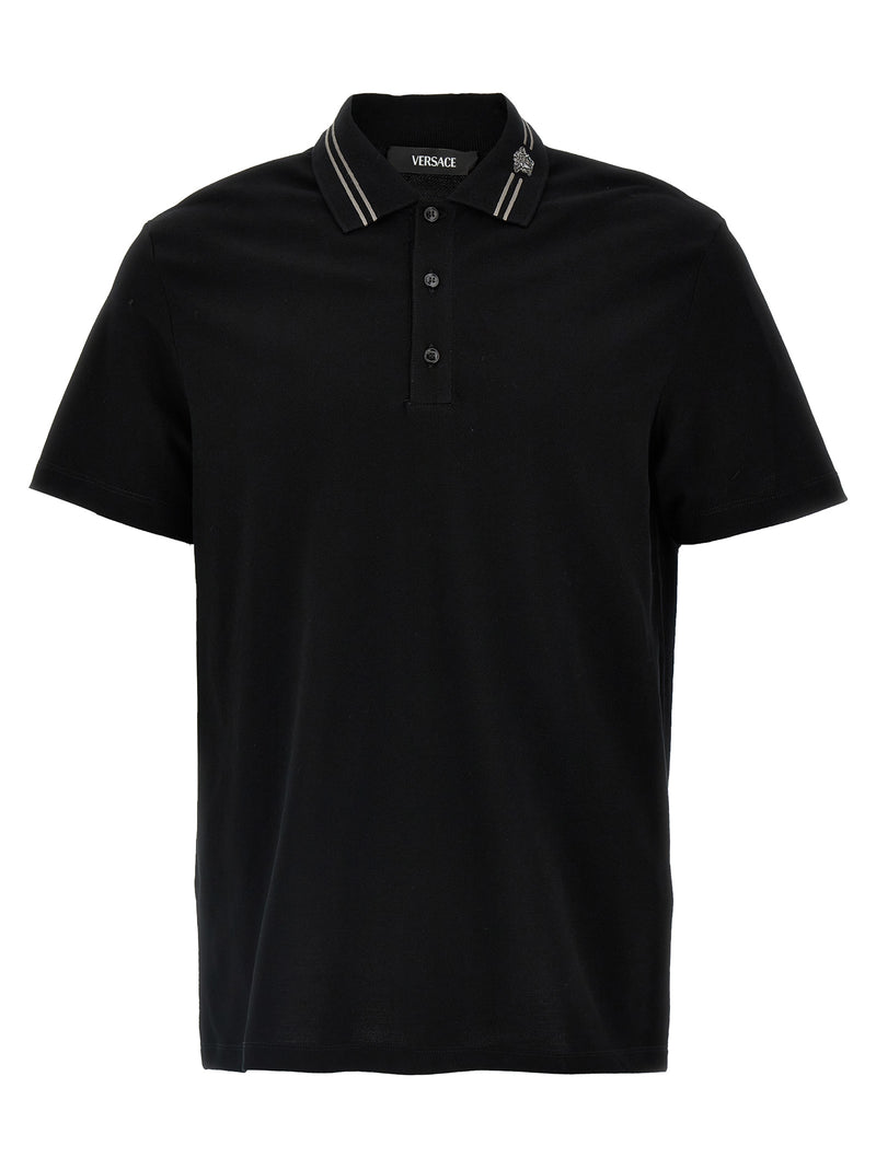 Versace Black Cotton Polo Shirt with Medusa Embroidery