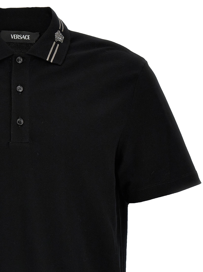 Versace Black Cotton Polo Shirt with Medusa Embroidery