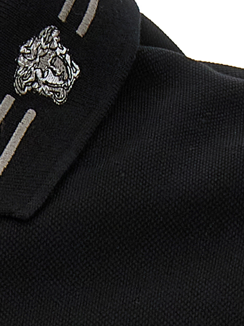 Versace Black Cotton Polo Shirt with Medusa Embroidery