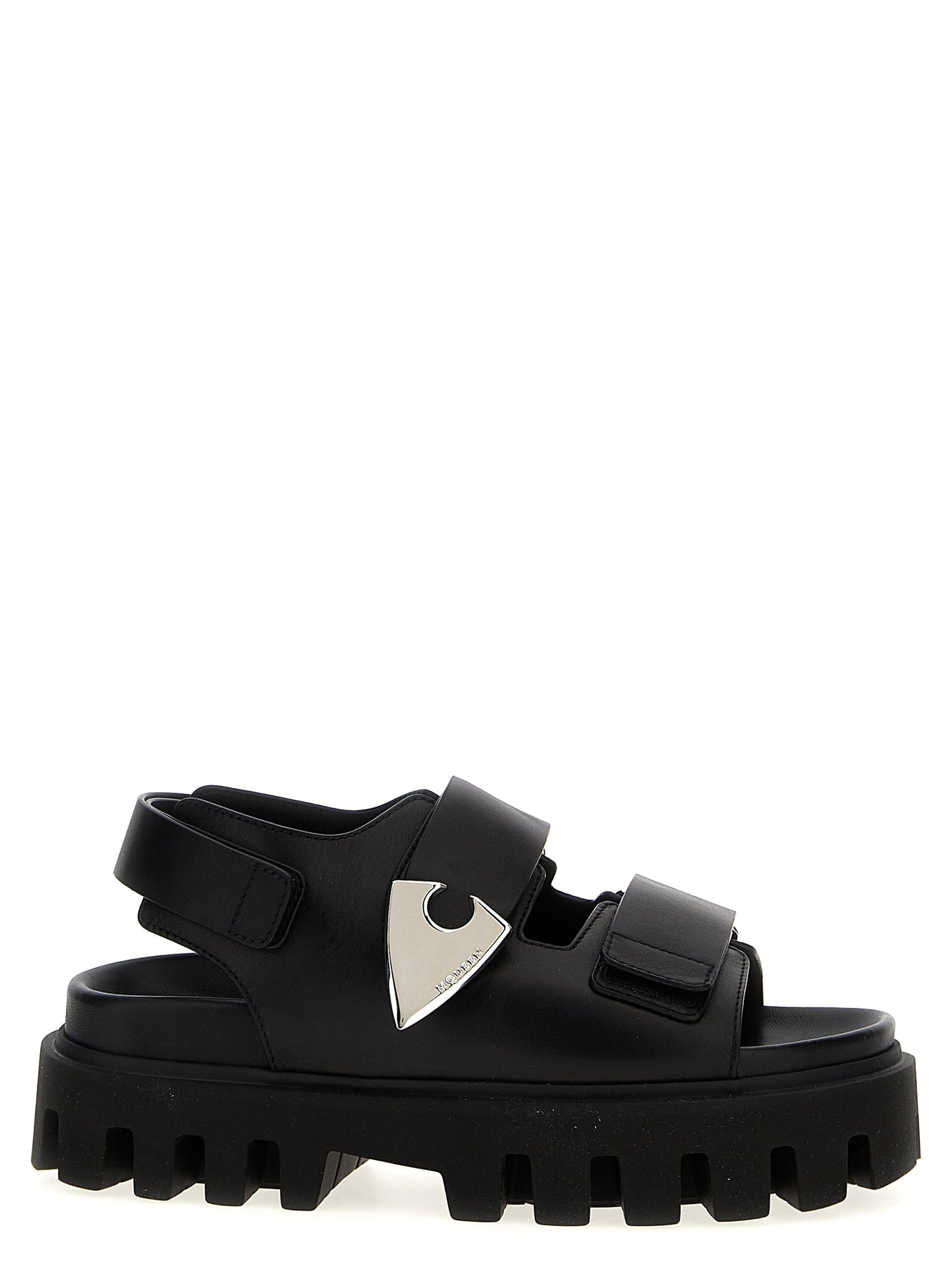 Alexander McQueen Black Calf Leather Bos Taurus Flat Sandals
