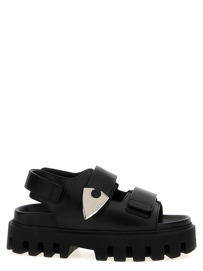 Alexander McQueen Black Calf Leather Bos Taurus Flat Sandals