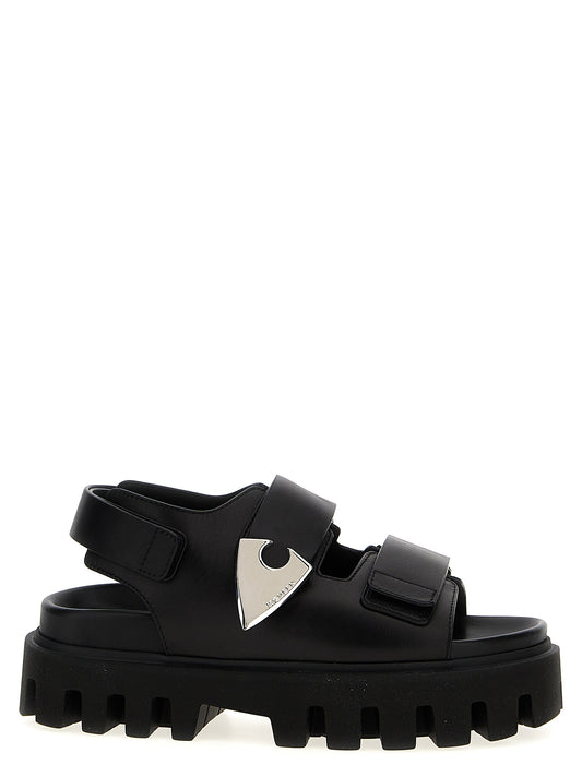 Alexander McQueen Black Calf Leather Bos Taurus Flat Sandals