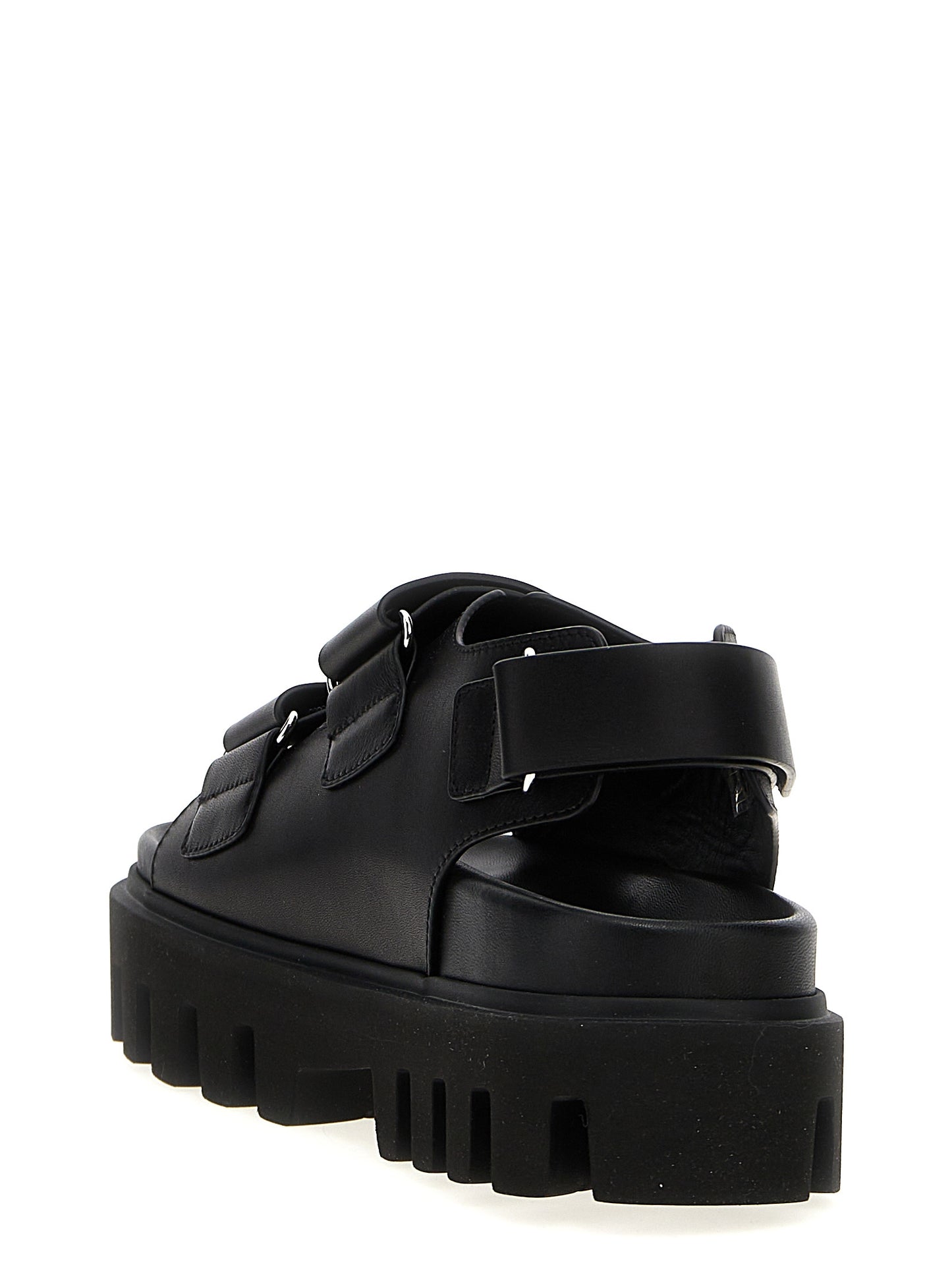 Alexander McQueen Black Calf Leather Bos Taurus Flat Sandals