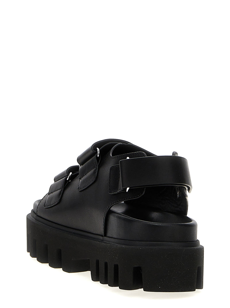 Alexander McQueen Black Calf Leather Bos Taurus Flat Sandals