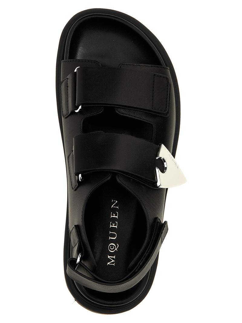 Alexander McQueen Black Calf Leather Bos Taurus Flat Sandals