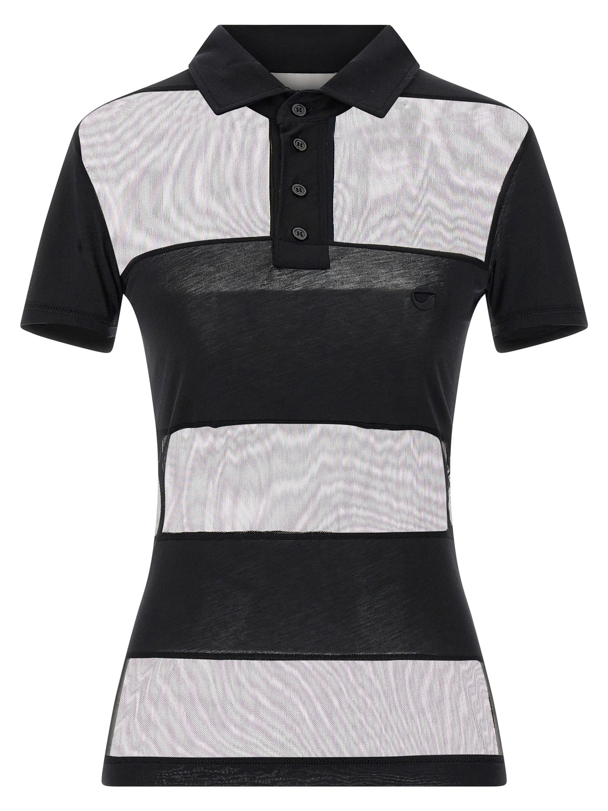 Coperni Black Cotton Polo Shirt - Sheer Striped Design