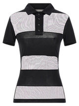 Coperni Black Cotton Polo Shirt - Sheer Striped Design