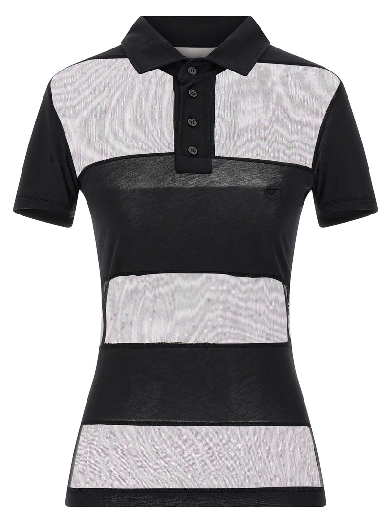 Coperni Black Cotton Polo Shirt - Sheer Striped Design