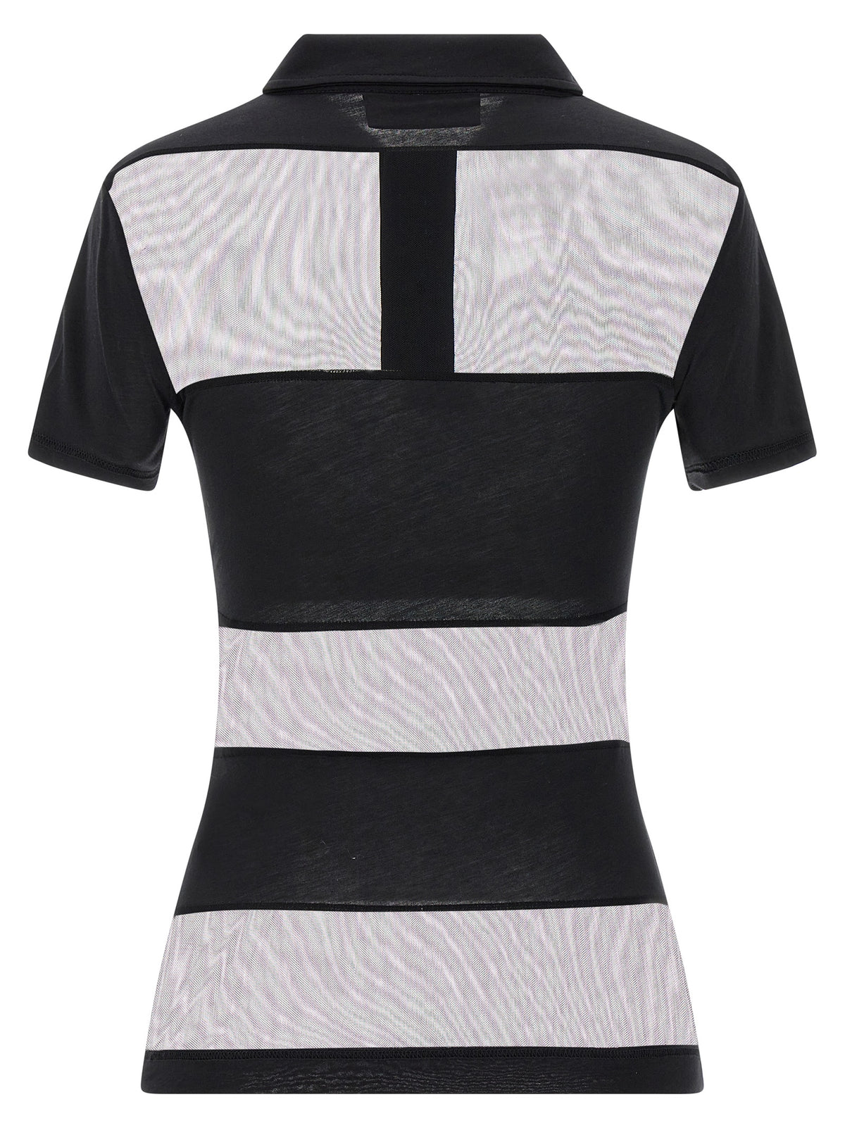 Coperni Black Cotton Polo Shirt - Sheer Striped Design